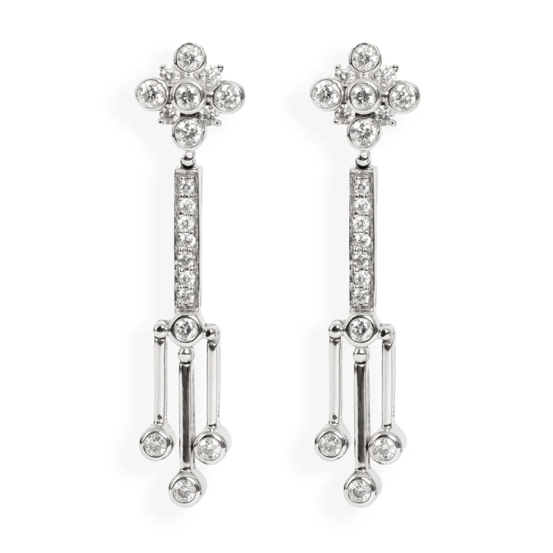 Gatsby Diamond Pendant Earrings in White Gold, front view