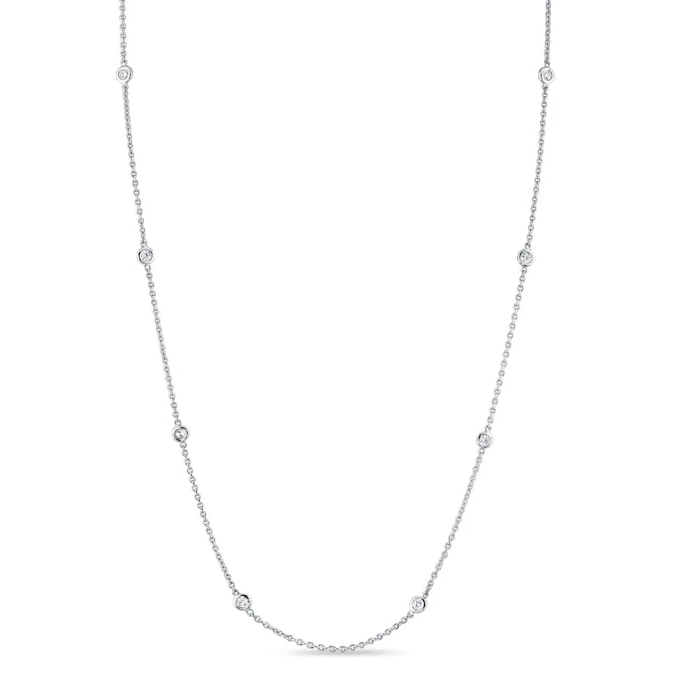 Diamond Bezel Station Necklace in 14k Gold, front view