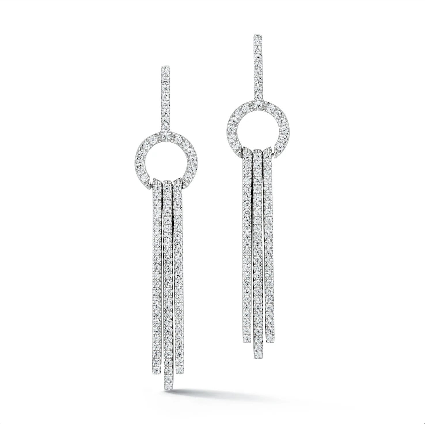 Empire Diamond Cascade Earrings in 14K White Gold, front view