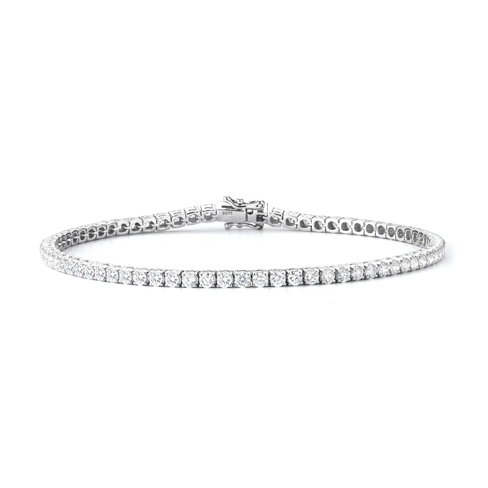 Four-Prong Natural Diamond Tennis Bracelet in 14K White Gold, front view