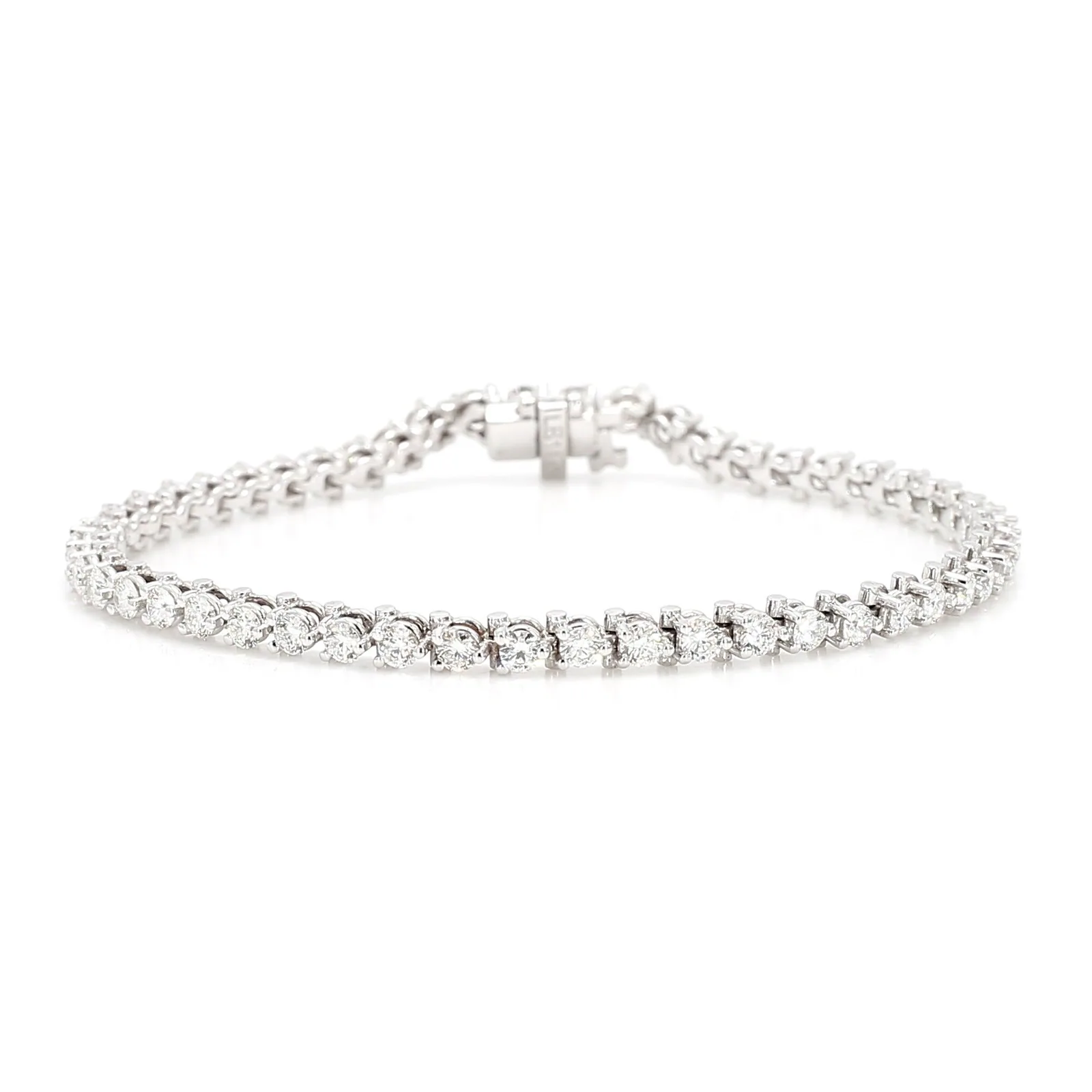 Three-Prong Natural Diamond Tennis Bracelet in 14K White Gold, front view