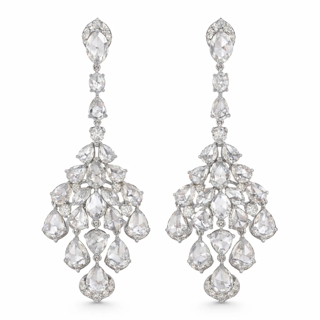 Aurelia Rose-Cut Diamond Chandelier Earrings, front view