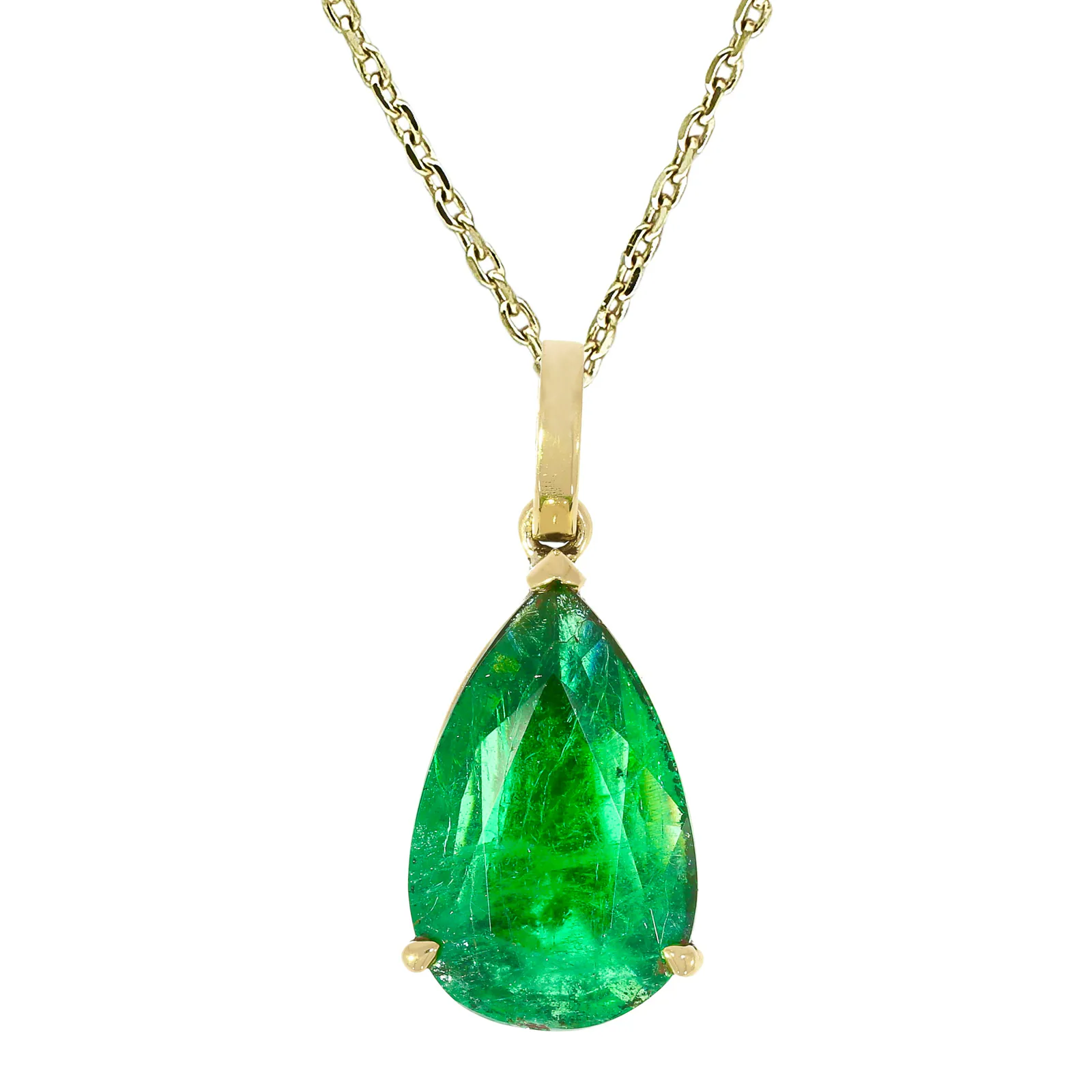Zambian Emerald Pear Pendant Necklace, front view