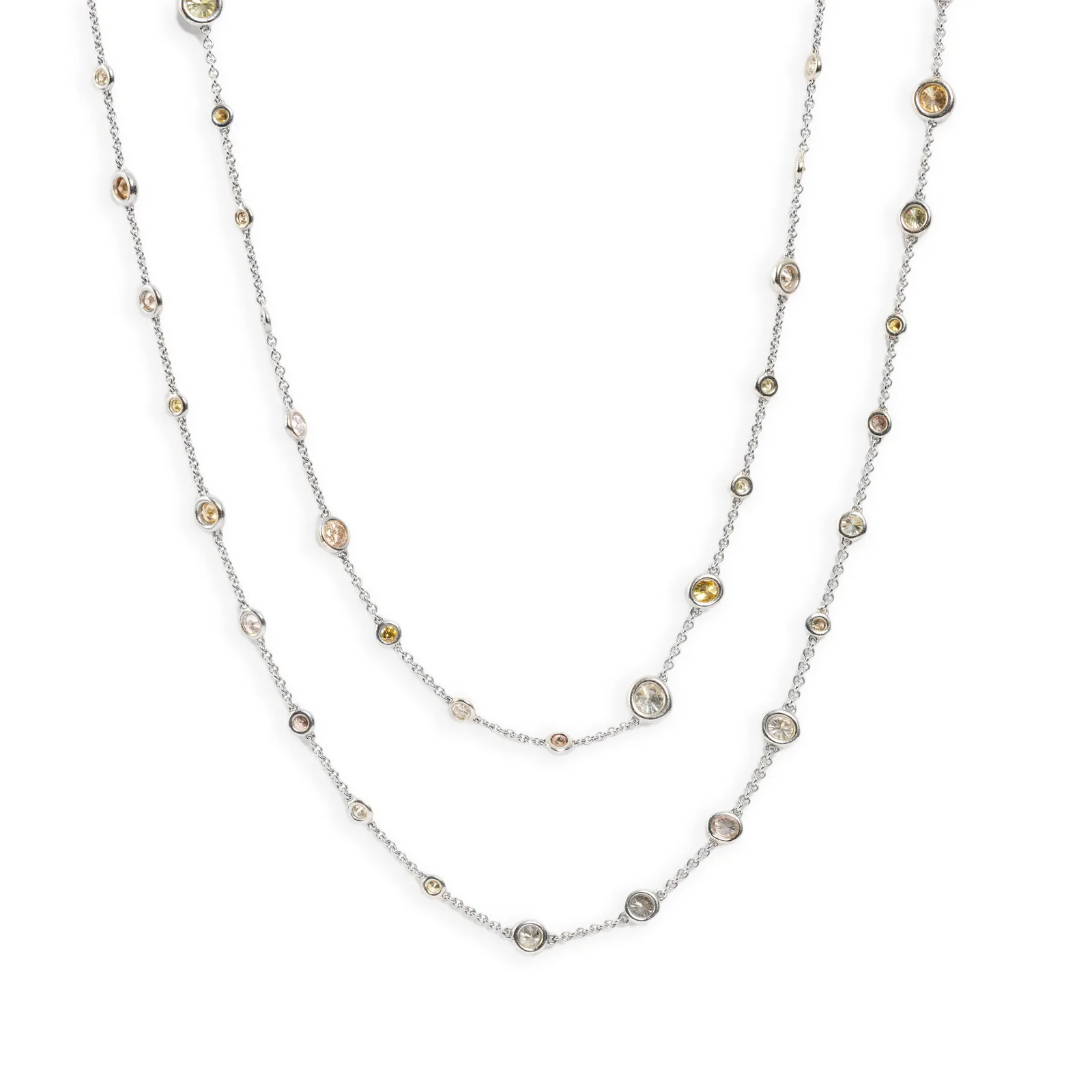 Multi-Color Diamond By The Yard Necklace, 9.92ct in 18k White Gold, front view