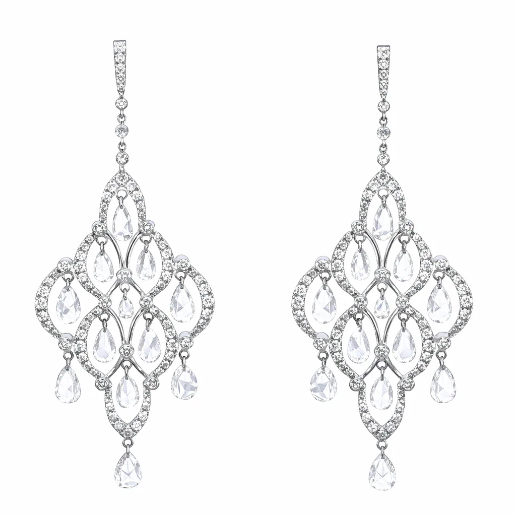 Rose Cut Diamond Drop Earrings, front view