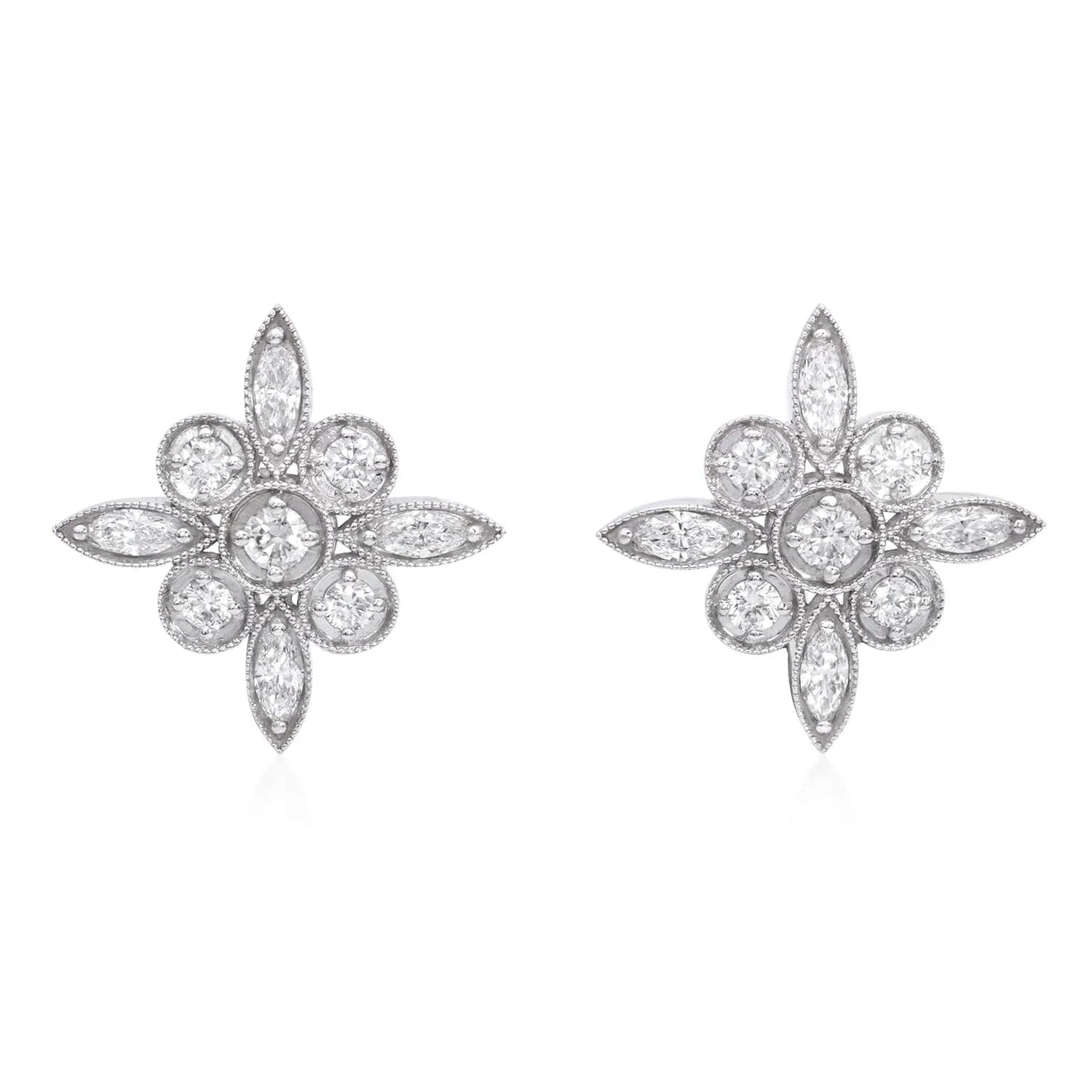 Vela Diamond Earrings in 14k White Gold, front view
