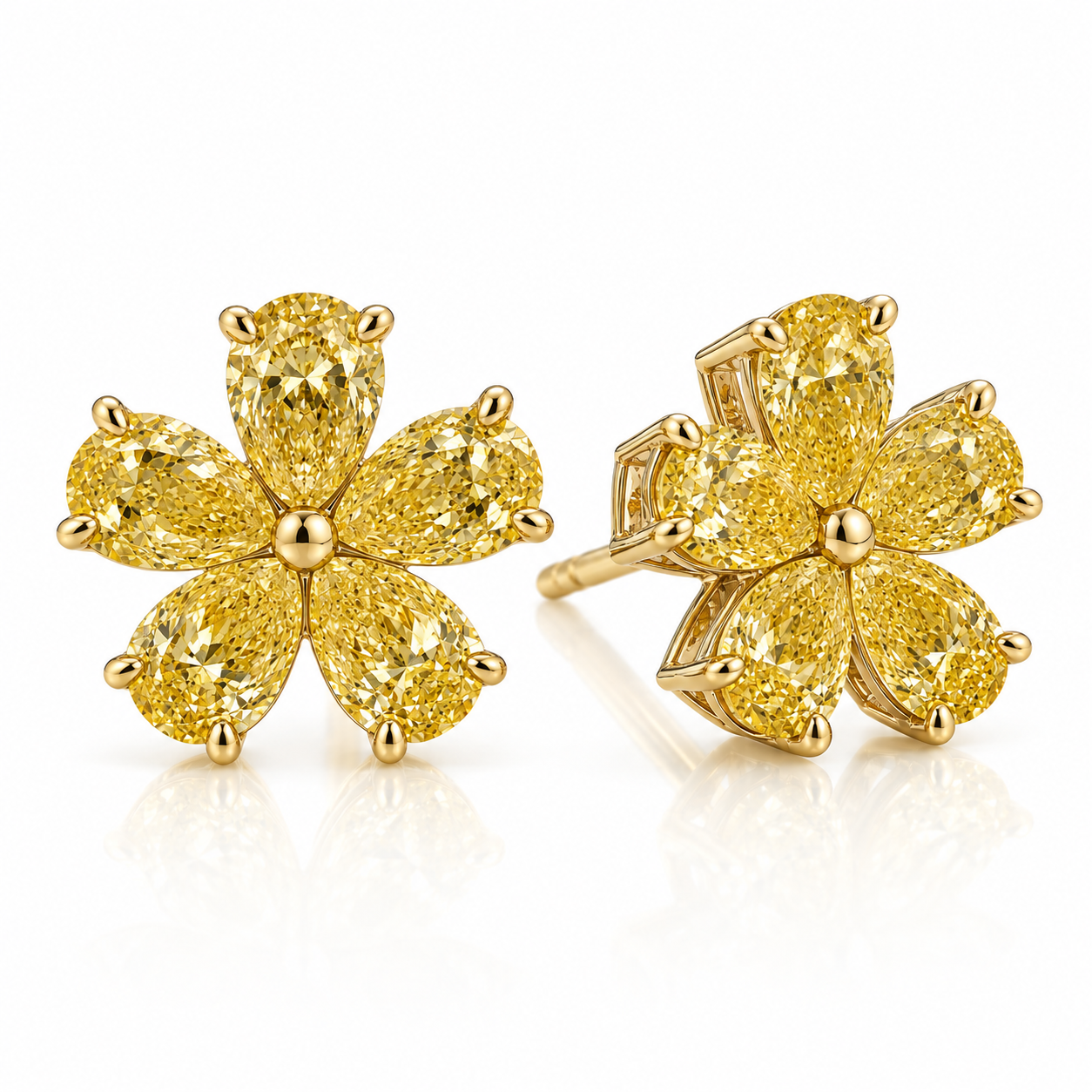 Yellow Diamond Flower Stud Earrings.png