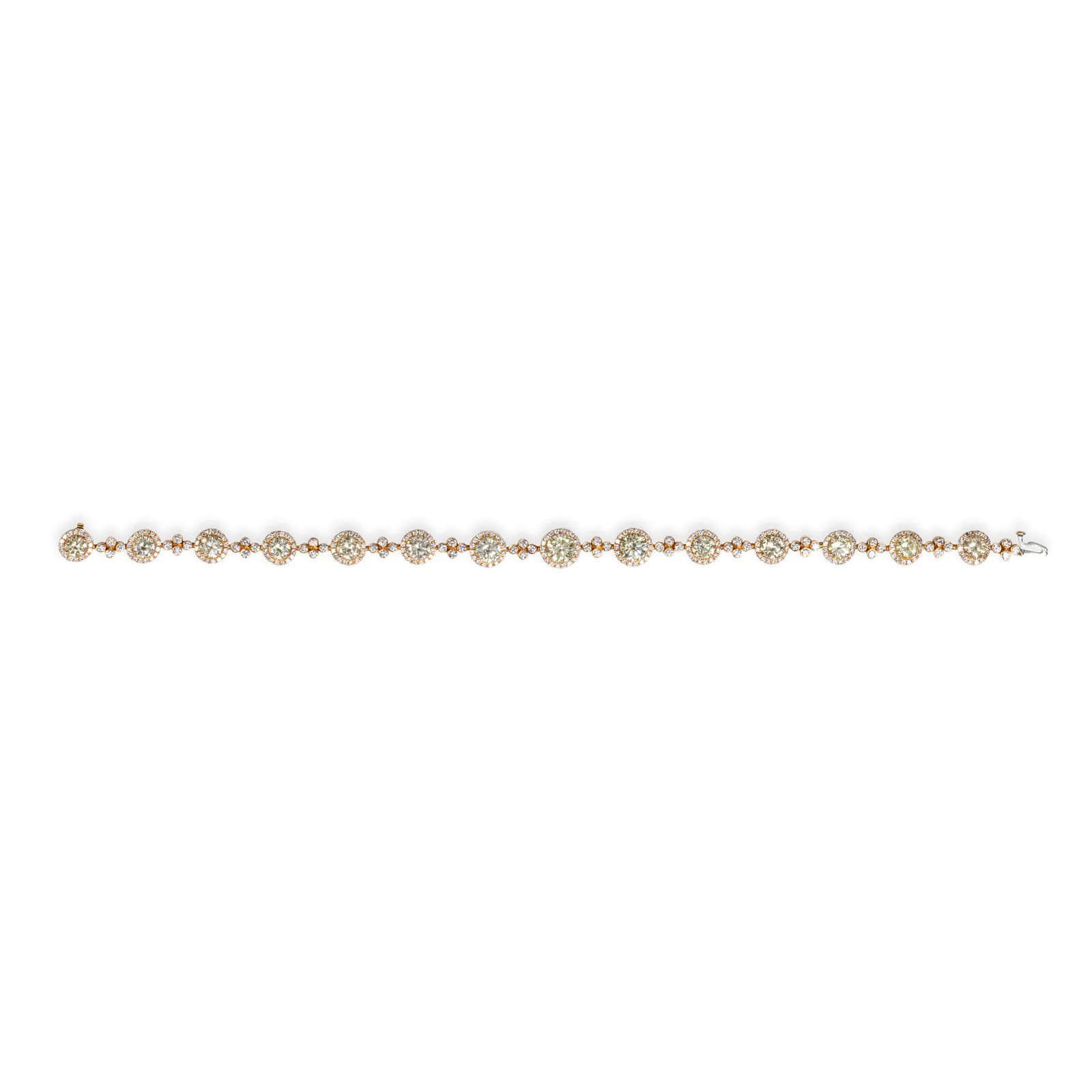 Fancy Green Diamond Tennis Bracelet in 18k Rose Gold, front view