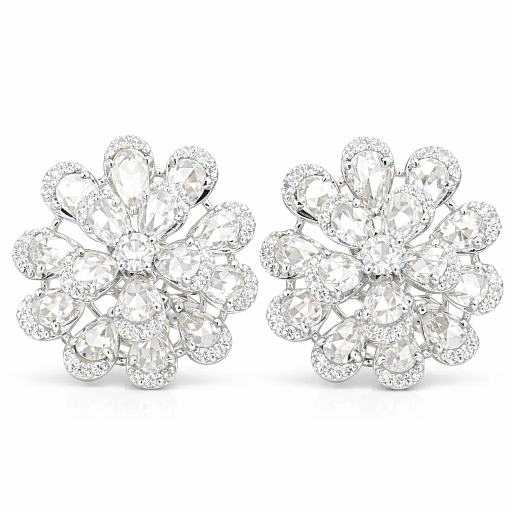 Aurelia Rose-Cut Diamond Floral Earrings, front view