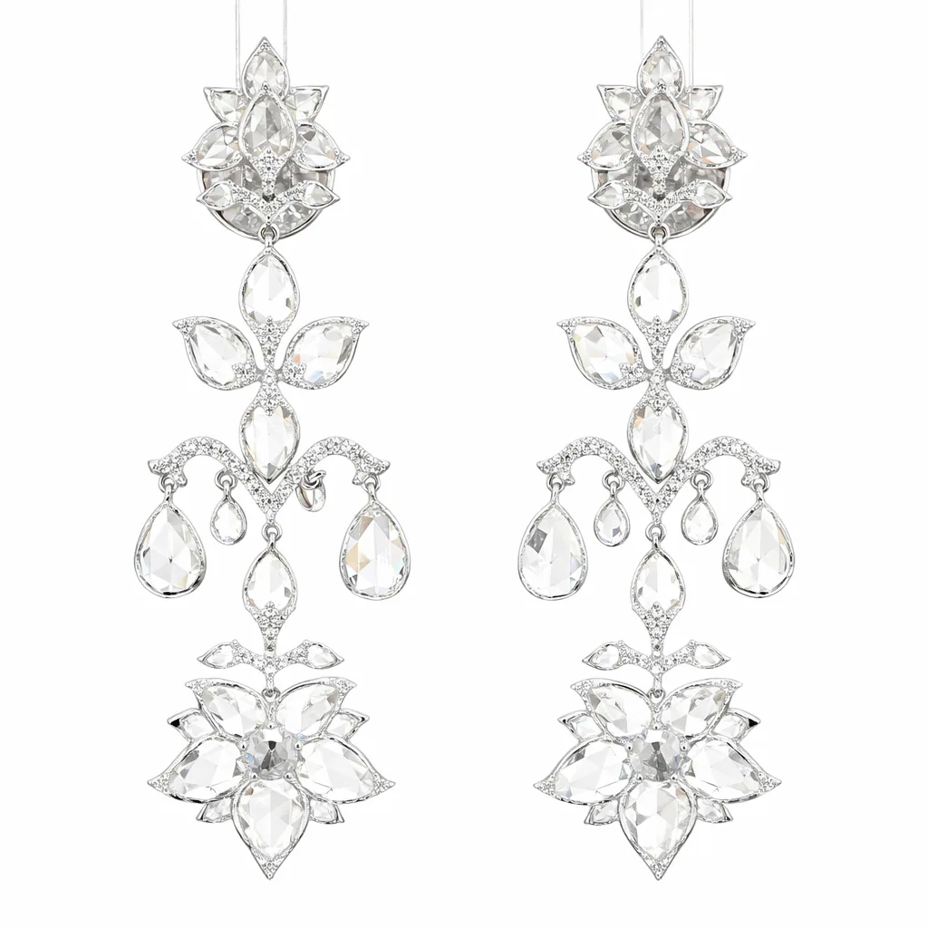 Rose-Cut Diamond Chandelier Earrings, front view