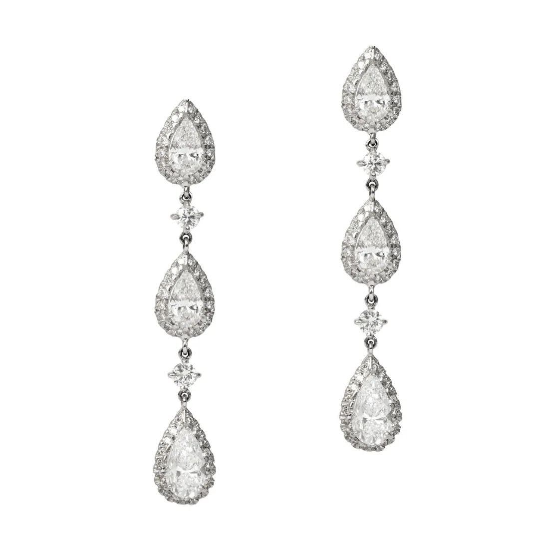 Pear Shape Diamond Drop Pendant Earrings, front view